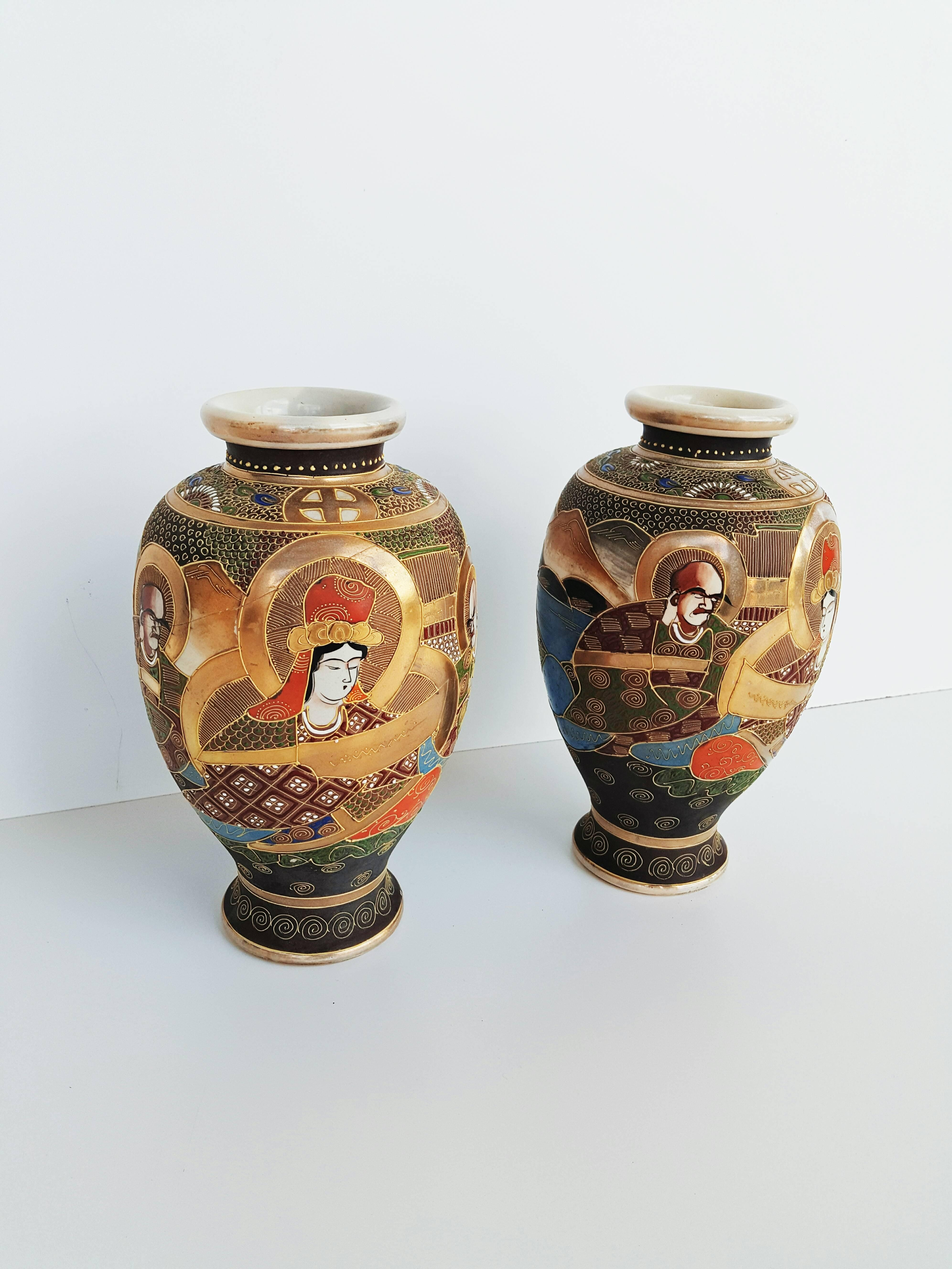 antique japanese metal vases of early 20th century pair of japanese satsuma vases in painted ceramic for early 20th century pair of japanese satsuma vases in painted ceramic for sale at 1stdibs