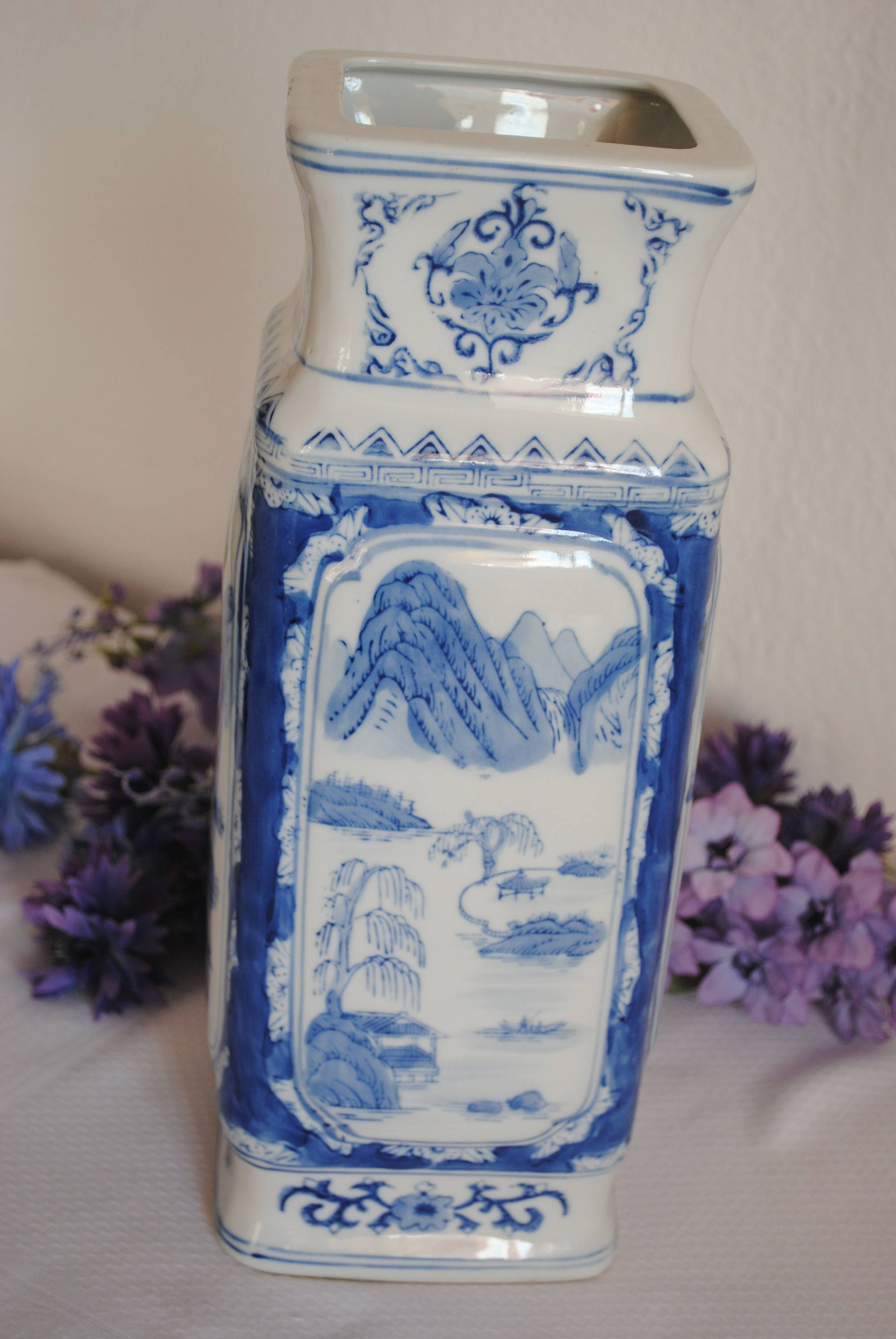 blue and white ceramic vase of large chinese vase blue white vase unusual square vase oriental with regard to large chinese vase blue white vase unusual square vase oriental style by sjmartcollectables on etsy