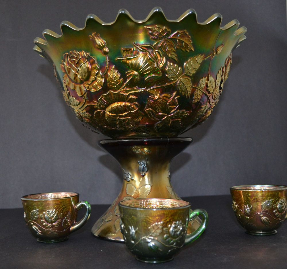 25 Fabulous Colored Glass Vases and Bowls 2024 free download colored glass vases and bowls of fenton carnival glass wreath of roses punch bowl set with three cups within the punch bowl is in green and the stand is in amethyst color i believe