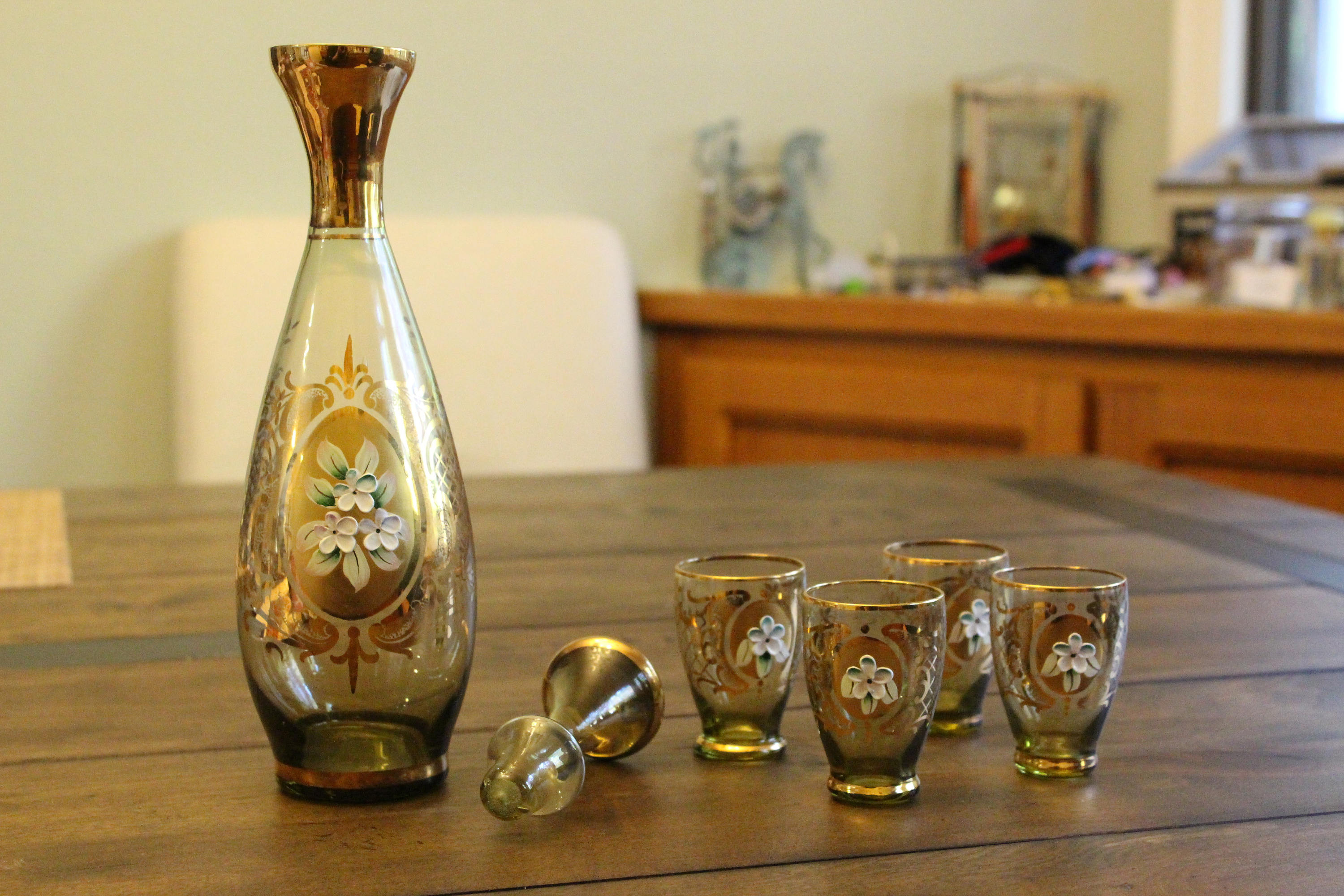 Extra Large Brandy Glass Vase Of Vintage 60s Amber Liqueur Cordial Decanter Set Of 4 Bohemian Intended for Dzoom