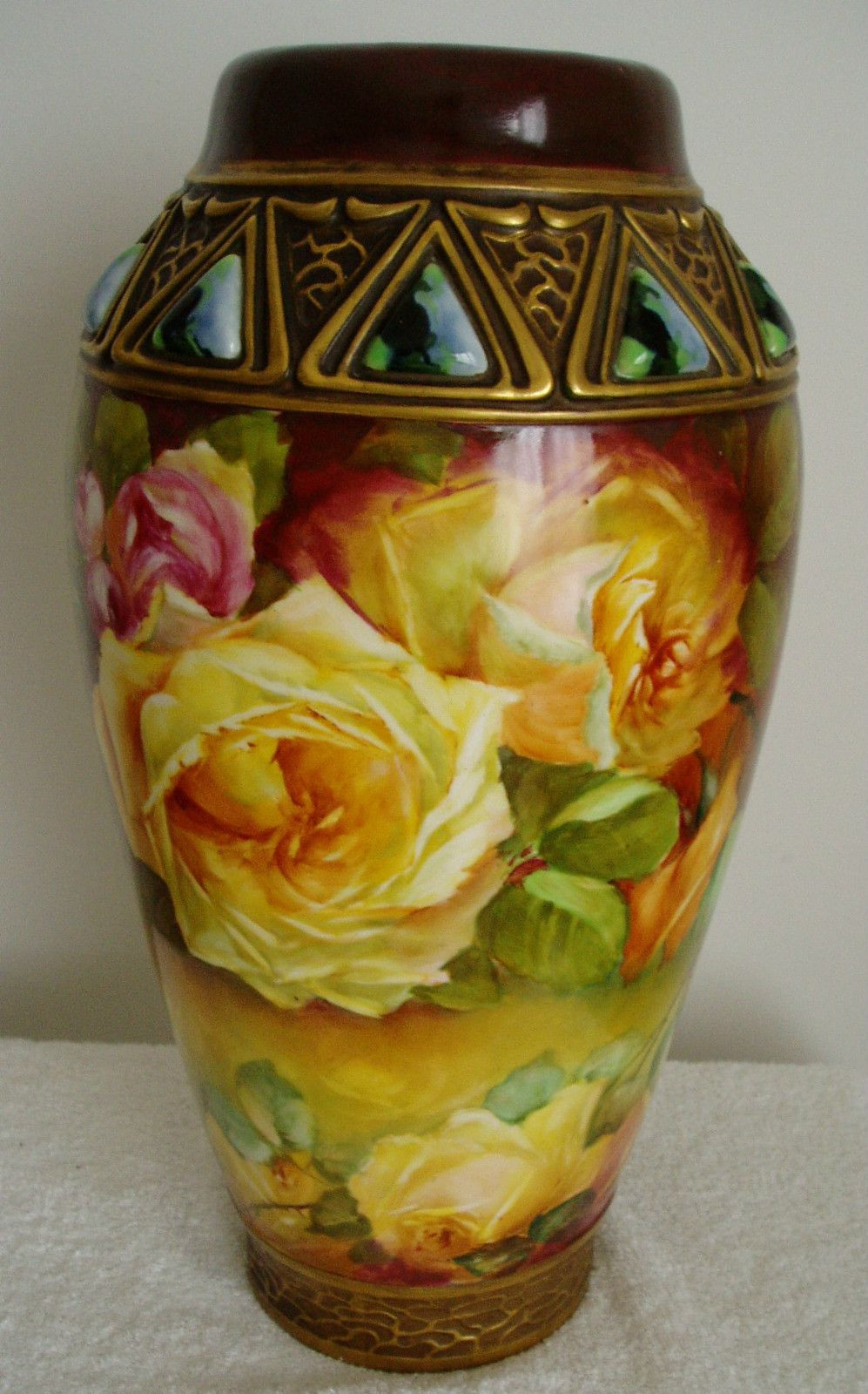 Love Bird Vase Of Habsburg Austria Vintage Large Art Pottery Vase Hand Painted Roses Intended for Habsburg Austria Vintage Large Art Pottery Vase Hand Painted Roses Ebay