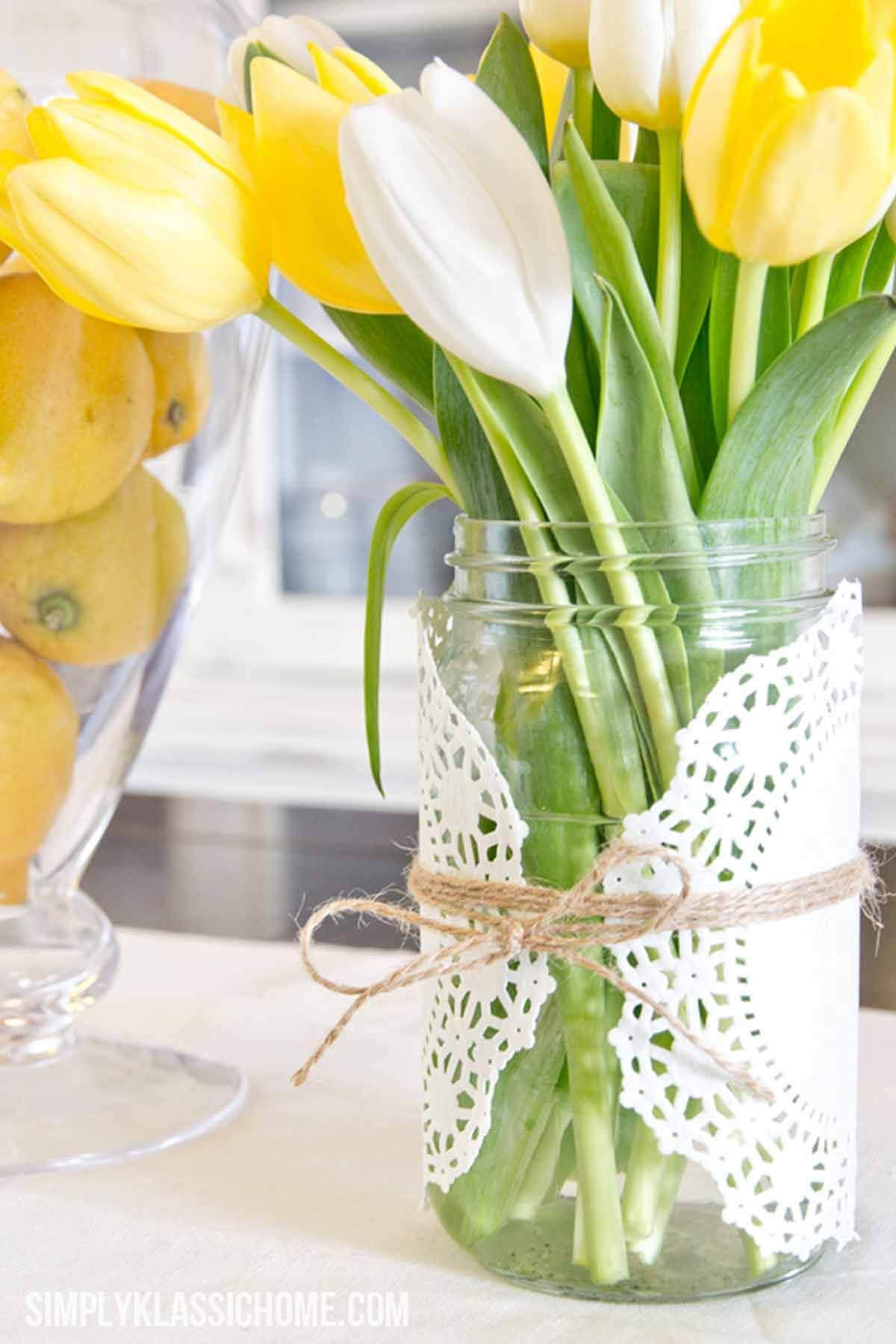 27 attractive Mason Jar Vase Ideas 2024 free download mason jar vase ideas of 37 sweet spring centerpiece ideas that will make your table glow for doily embellished mason jar vases