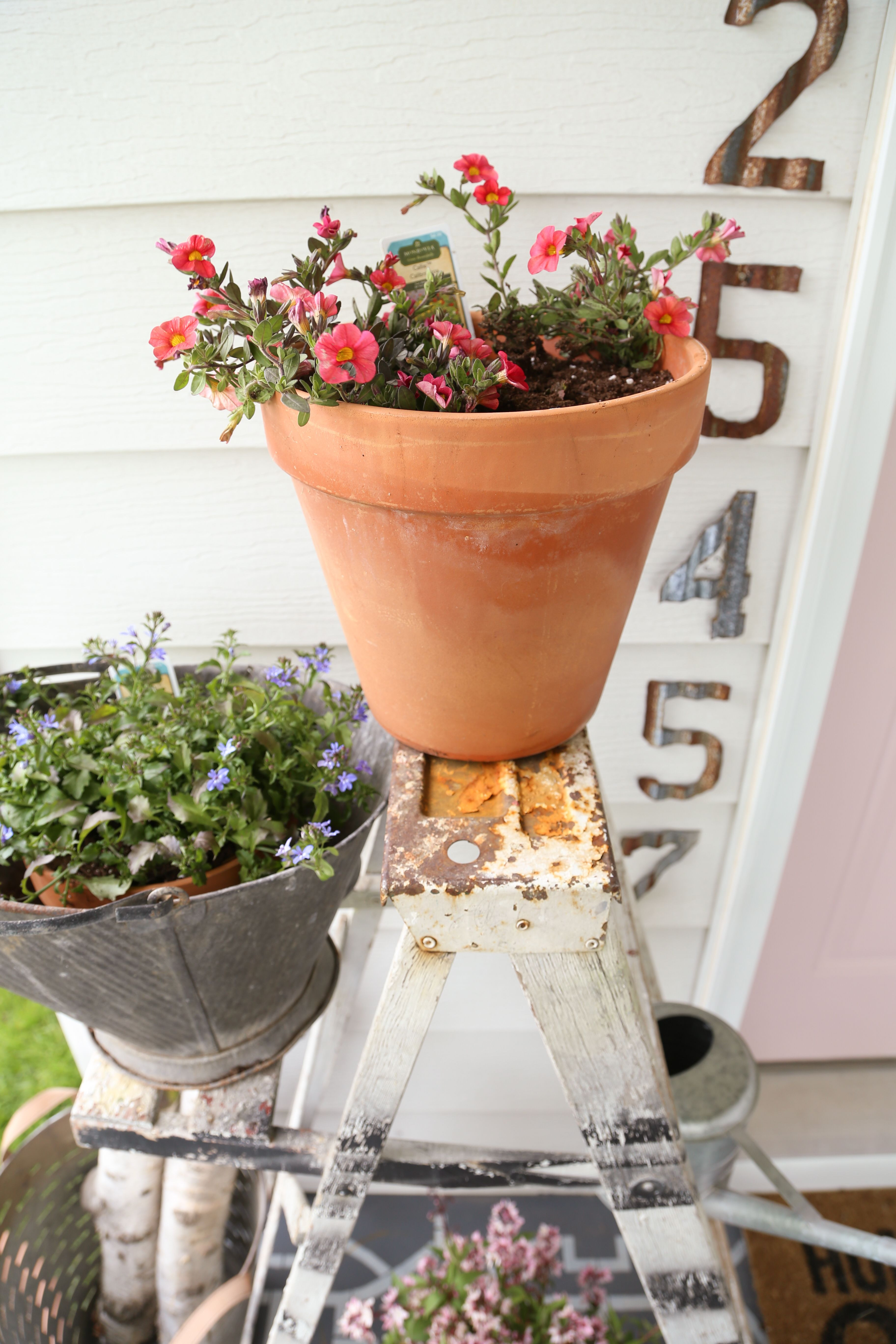 28 Nice Metal Bucket Flower Vase 2024 free download metal bucket flower vase of rusty ladder and galvanized bucket bring interest to a colorful throughout use bright and colorful plants to liven up your front porch this season old ladders ter