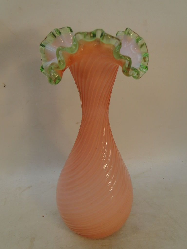 27 attractive Peach Glass Vase 2024 free download peach glass vase of antique victorian pink glass vase green ruffled rim stevens williams inside antique victorian swirled ribbed pink glass vase with green ruffled rim stevens williams ebay