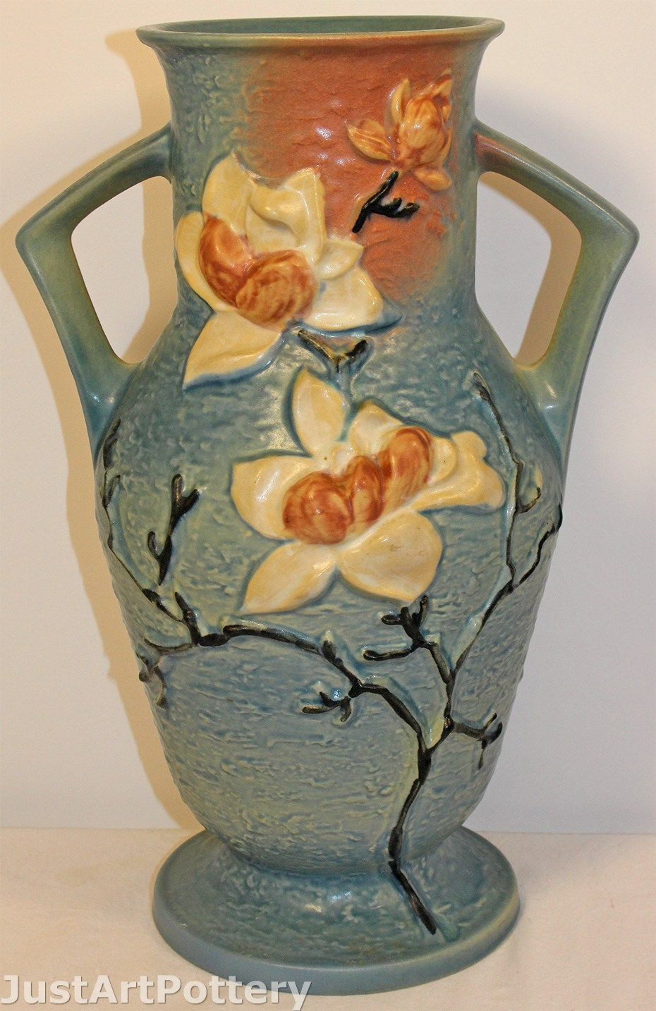 10 Fabulous Roseville Double Bud Vase 2024 free download roseville double bud vase of roseville pottery magnolia blue vase 98 15 from just art pottery intended for roseville pottery magnolia blue vase 98 15 from just art pottery