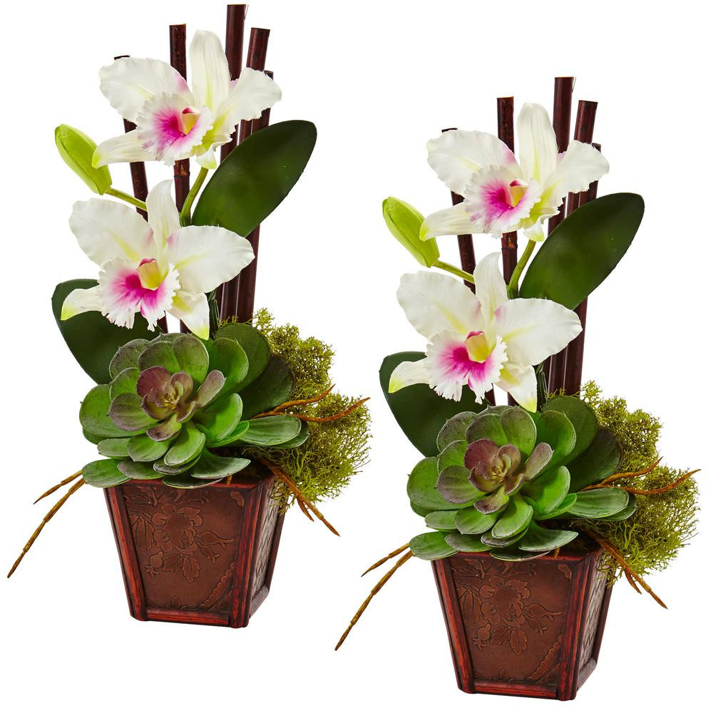 23 Fashionable Tall Vase with Fake Flowers 2024 free download tall vase with fake flowers of artificial plants flowers home accents the home depot pertaining to 14 75 in cattleya orchid and succulent arrangement in white set of