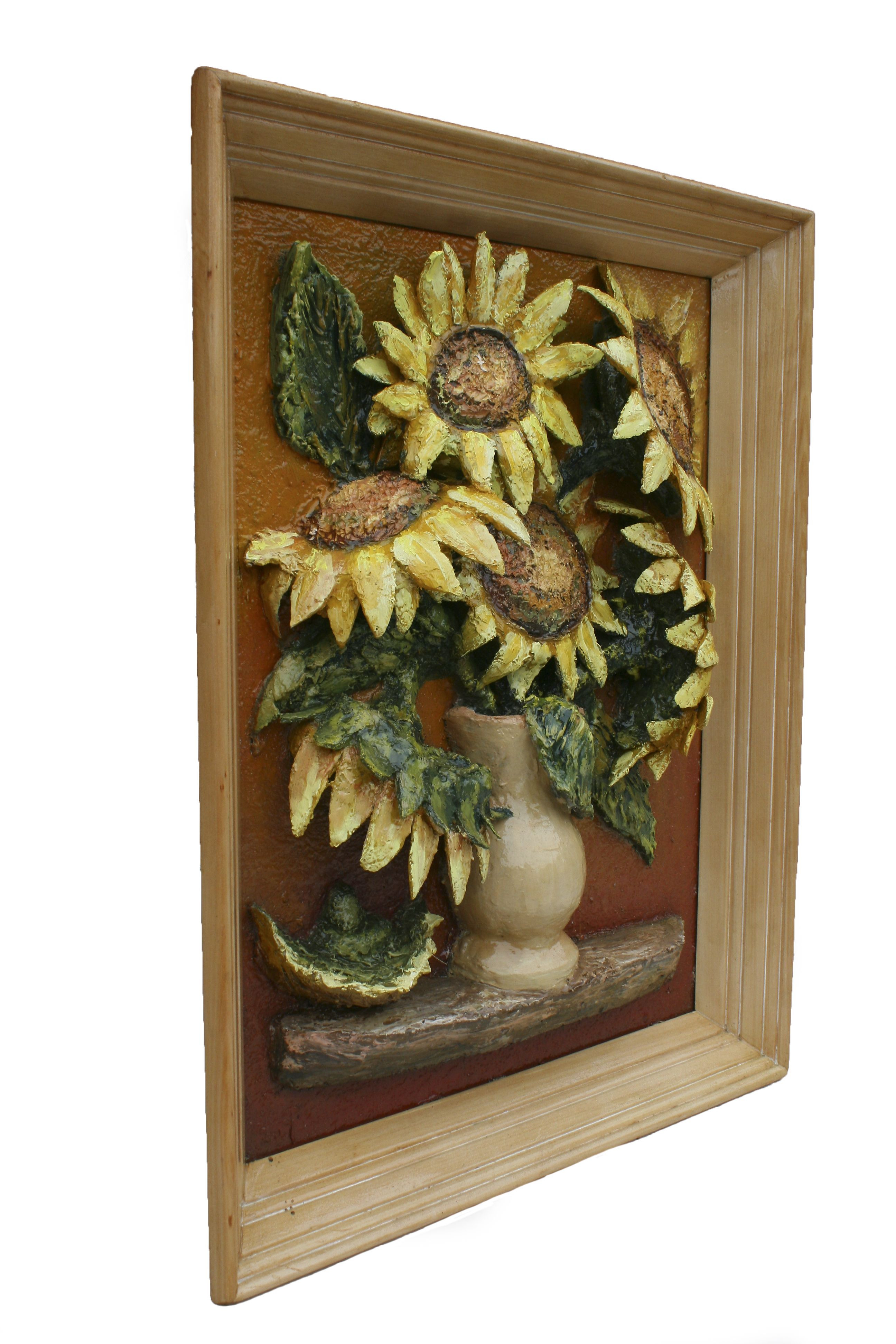 22 Awesome Vase Of Sunflowers Painting 2024 free download vase of sunflowers painting of sunflower vase 3d relief oil painting original adamart 3d regarding sunflower vase left side view hq