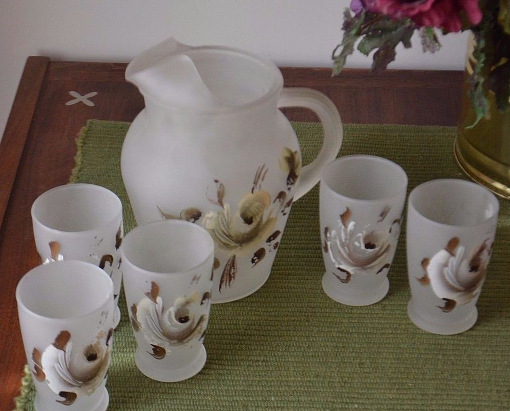 28 Wonderful Vintage Frosted Glass Vase 2024 free download vintage frosted glass vase of vintage frosted glass beverage set pitcher 5 glasseshand painted pertaining to vintage frosted glass beverage set pitcher 5 glasseshand painted shabby chic