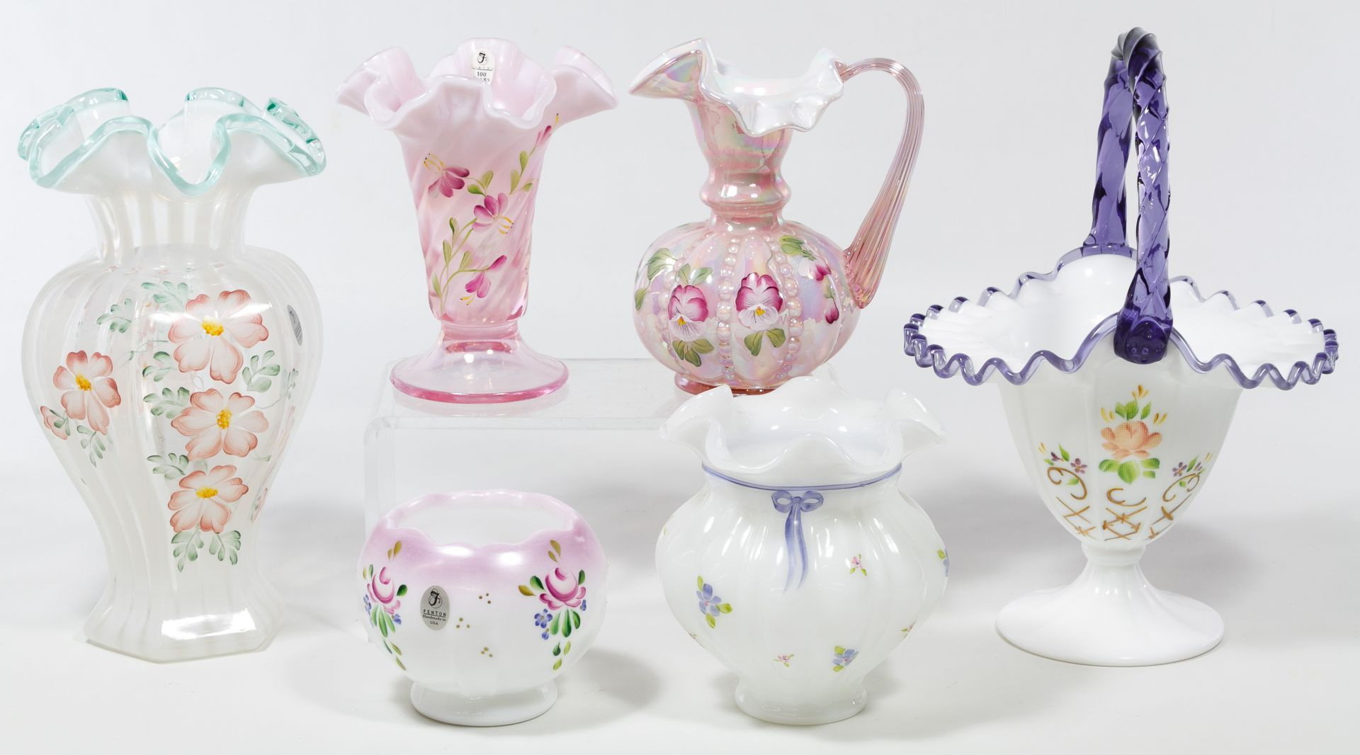 12 Cute White Fenton Glass Vase 2024 free download white fenton glass vase of lot 338 fenton hand painted white and pink glass assortment six pertaining to lot 338 fenton hand painted white and pink glass assortment six hand painted and arti